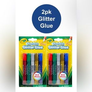 NEW 2pk Set Crayola Washable Glitter Glue Sticks Multi Colored Silver Gold Red